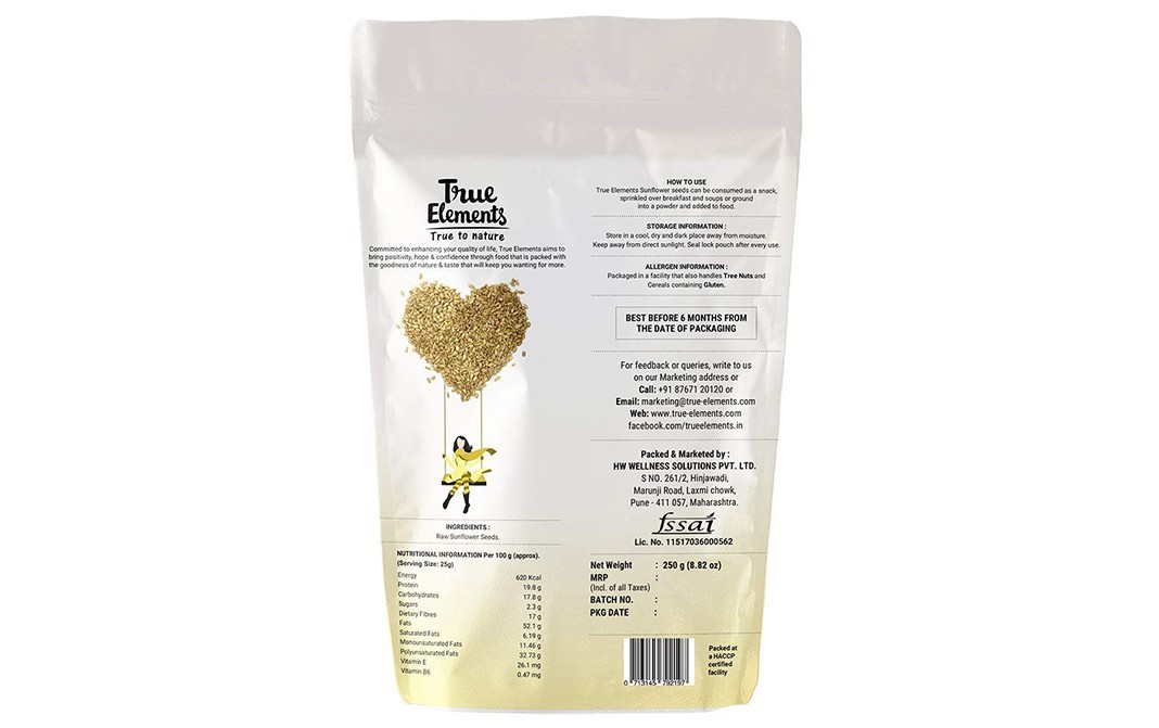 True Elements Sunflower Raw Seeds    Pack  250 grams
